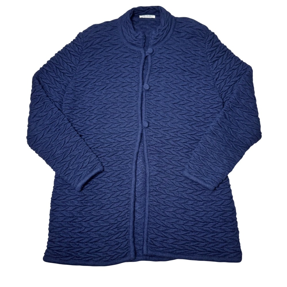 Vintage Peruvian Baby Alpaca Navy Blue Textured Long Cardigan Sweater